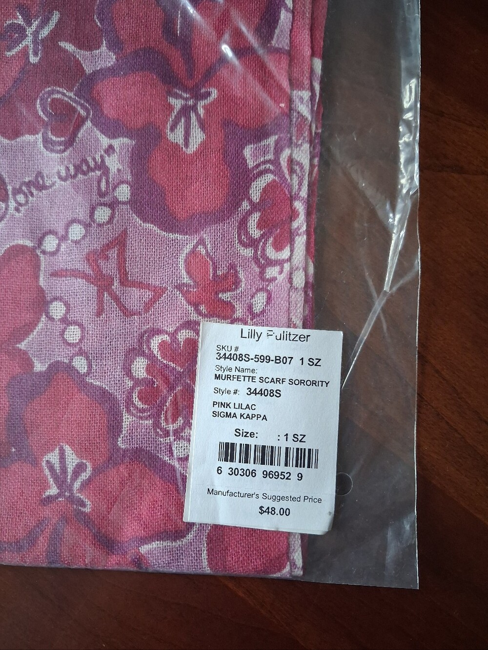 Lilly Pulitzer Murfette Scarf Pink Lilac Sigma Kappa Sorority Silk/cashmere NWT - Picture 3 of 4